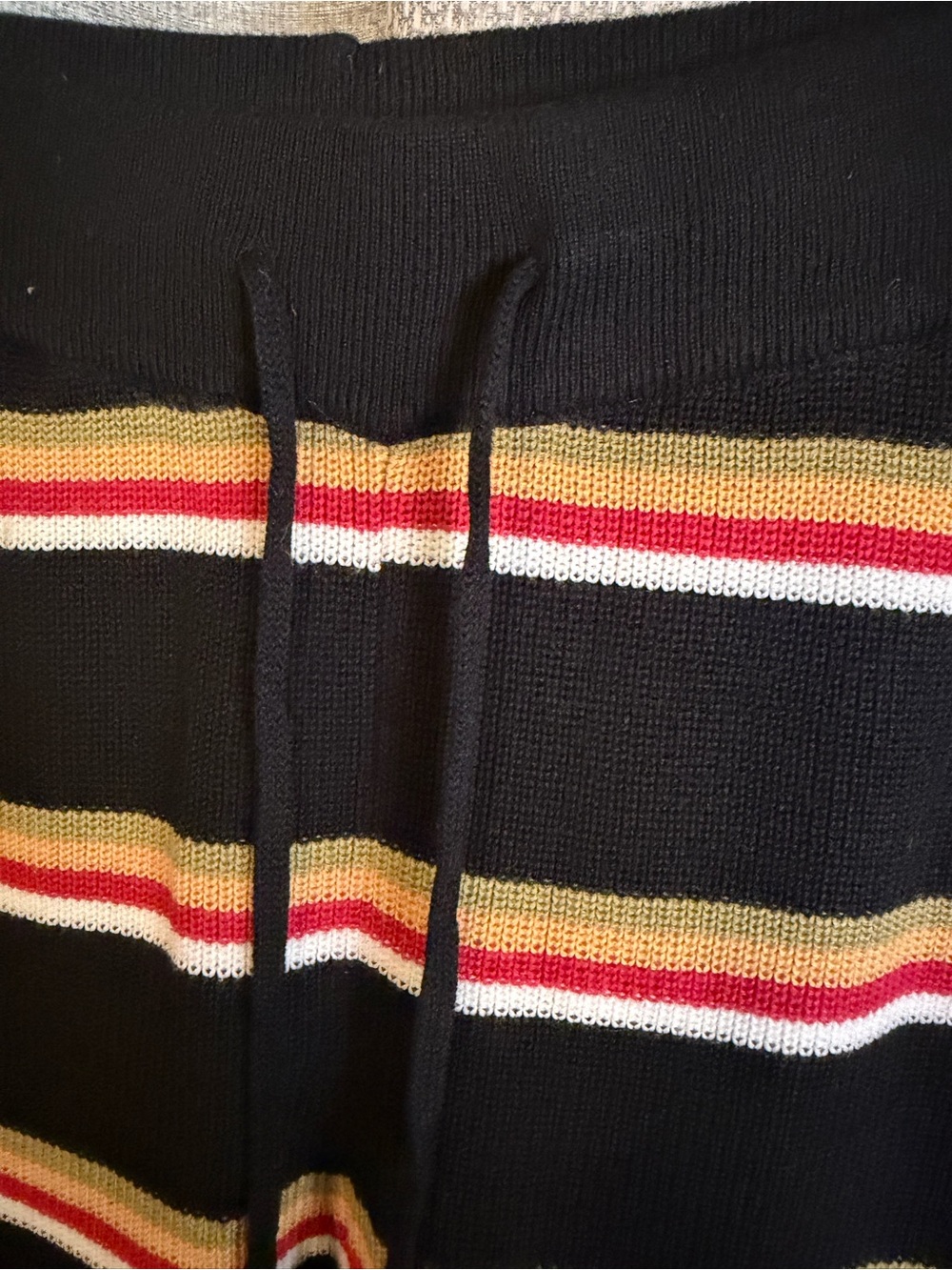 Striped Wide-Leg Knit Pants in Black and Cream - Picture 6 of 7